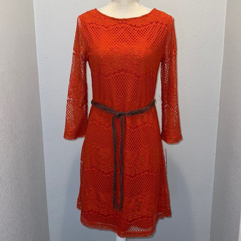 Sharagano Paprika Lace Dress with Boho Belt - NWT - Size 6
